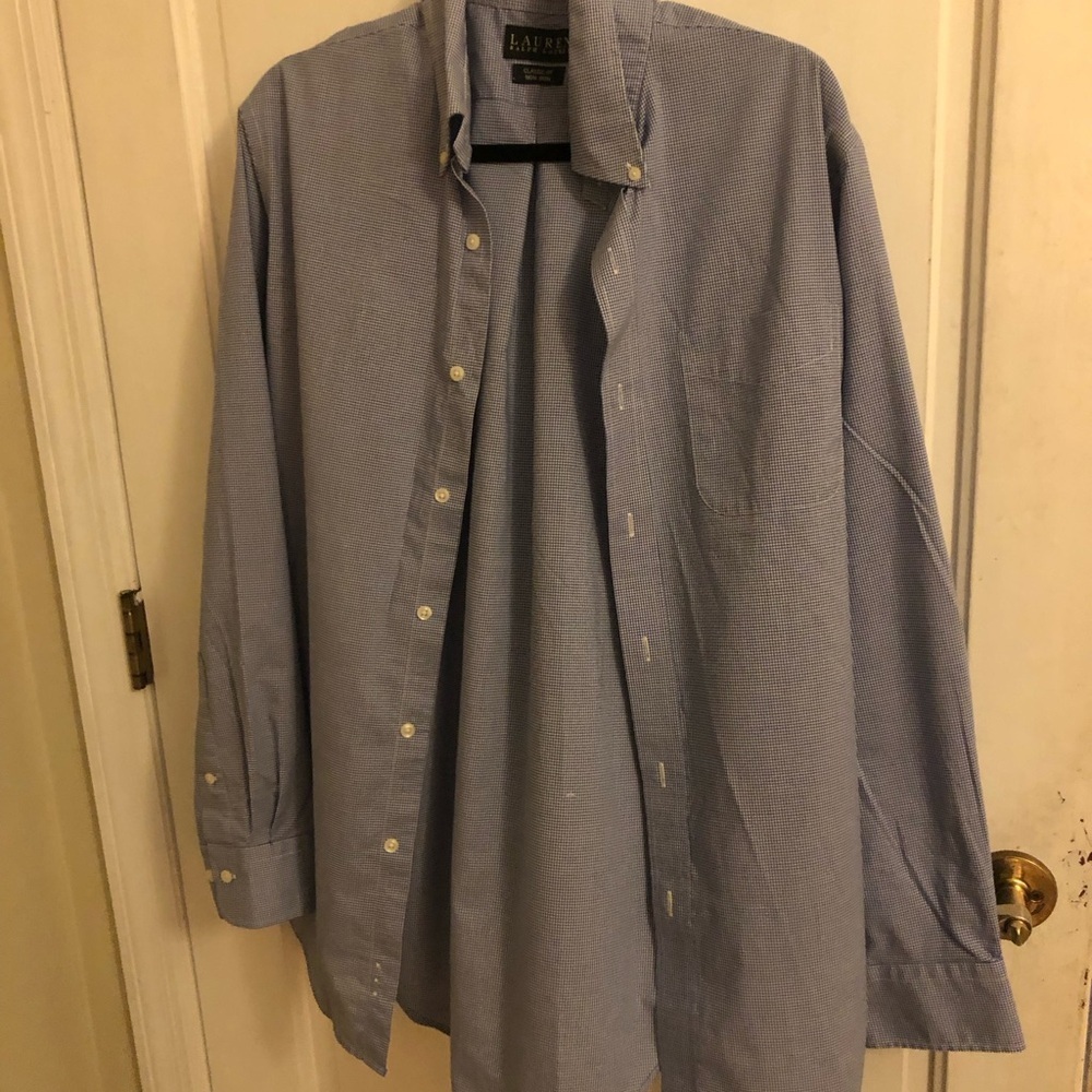 Ralph Lauren Shirt Classic Fit Blue and White Button Down Long Sleeve - Picture 2 of 7